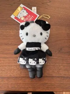 ハローキティ展限定リボン付きモノトーンドレスキティぬいぐるみキーホルダー