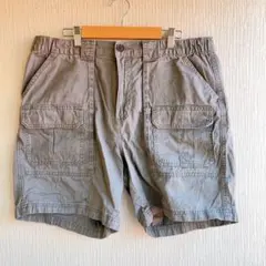 8-119【L】無地 ショートパンツ ウエストゴム 裾ストレート 灰色 お出かけのサムネイル