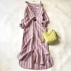 極美品 23区 リベコリネン100 大きいサイズ40 洗える ロングシャツドレス