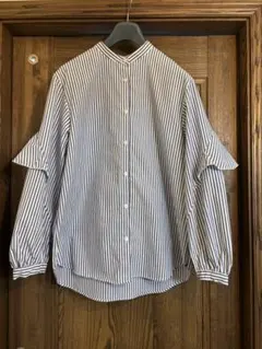 GU ストライプ柄 フリルブラウス シャツ　S