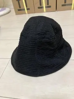 黒 シワ加工 バケットハット