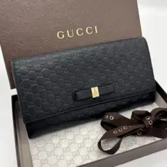 極美品✨【鑑定済】グッチ｜長財布｜マイクロGGシマ｜ブラック｜レザー 