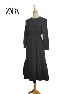 ZARA　ザラ　セーラーカラー　切り替え　フレア　ティアード　ロング　ワンピース