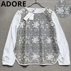 新品 ✨アドーア レース刺繍 花柄刺繍 切り替えブラウス 長袖 ADORE
