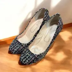 【24.5cm】カリアング ツイードパンプス ヒール レディースのサムネイル