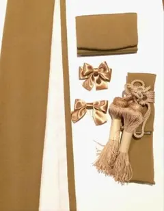 限定セール【新品 】正絹 懐剣 　筥迫　伊達衿　リボン2　ベージュ房　茶色系