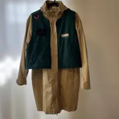 【美品】adidasドッキングコート グリーン×ベージュ サイズ：L