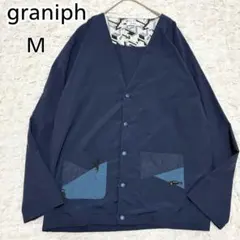 グラニフ メンズ ビューティフルシャドー刺繍 切替えノーカラーライトジャケット紺