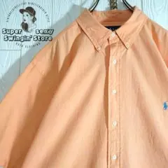 人気 ラルフローレン 半袖シャツ XL オレンジ コットン ボタンダウン 古着