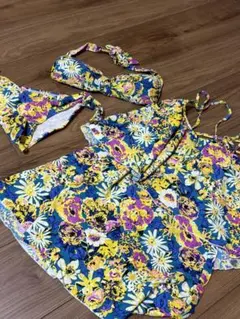 水着 3点セット 花柄 Sサイズ リンクコーデ お揃い ビキニ 黄色 イエロー