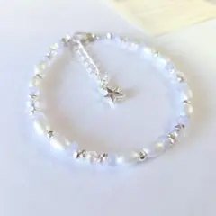 ブレスレット【S093】ホワイトブルー ハンドメイド ガラスビーズ