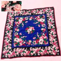 KENZO ケンゾー 大判スカーフ シルク 花柄 ブルー ブラックのサムネイル