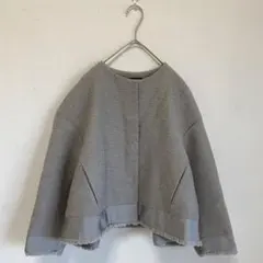 【ドロワー/drawer】フリンジノーカラージャケット　グレー【36】コットン混