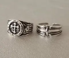 重厚クロス＆星 十字架 リング 指輪 ヴィンテージ 新品 メンズ シルバー