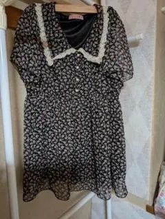 花柄 レース襟付き チュニック 4l