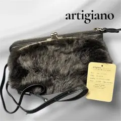 【美品】artigiano アルティジャーノ 牛革 ショルダーバッグ がま口 黒