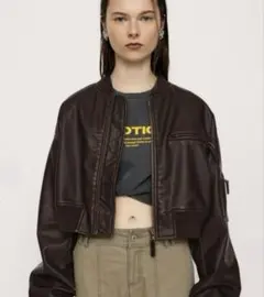 【新品】SLY VINTAGE F／LEATHER CROP ブルゾン ブラウン