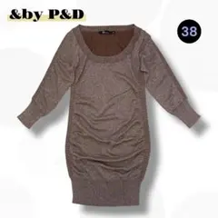 アンドバイピーアンドディー ラメ ニット チュニック ブラウン M ミニワンピ