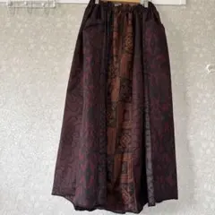 クリスマスに赤系５種の大島紬12枚繋いだふんわりギャザースカートポケット付き