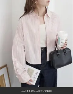 ピンクと白のストライプ長袖シャツ Fサイズ