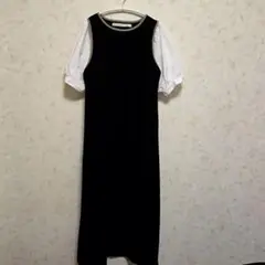 Ray Cassin 半袖ロングワンピース ブラック/ホワイト