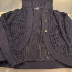 ★美品★アルマーニエクスチェンジネイビー透かし編みニット　クロプドパーカーのサムネイル