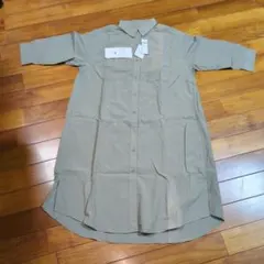 グローバルワーク　カーキ七分袖　シャツワンピース　色褪せあり　М