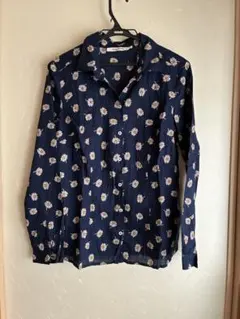 最終値下げ♪nice things 花柄 長袖クリンクルシャツ 38 ネイビー
