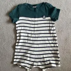 緑と白のストライプロンパース 18M