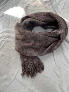 ブラウン ウール混紡 マフラー フリンジ付き