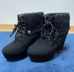 ニット折り返しデザイン ブラックブーティー