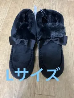新品未使用　ブラック リボン付き ムートンブーツ L サイズ