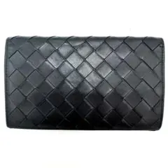 希少☆ボッテガヴェネタ イントレチャート ロングウォレット ブラックxブルー