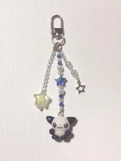 ハンドメイド　ビーズキーホルダー　星　ブルー　イエロー　ねこ　y2k