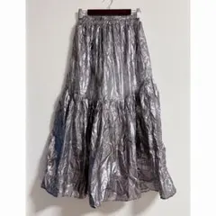 【即日発送】大きめ　シルバー　フレア　ロング　スカート　派手　春夏