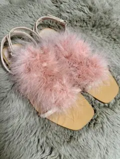 ZARA フェザー装飾 フラットサンダル ピンク　36のサムネイル