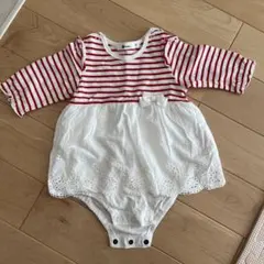 エーアーベー赤と白のストライプロンパース 70