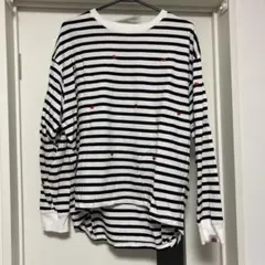 ボーダー柄 長袖カットソー ハート刺繍