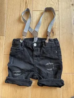 Ｈ&M 92cm 2歳 ブラックデニム サスペンダー付きショートパンツ