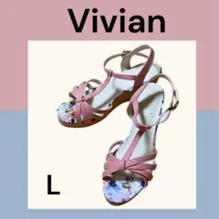 【新品】Vivian￼ウェッジヒールサンダル　ピンク　花柄のサムネイル