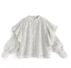 GRL ドット柄ラッフルブラウス S