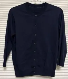 無印良品MUJI ＵＶカット強撚クルーネックカーディガン（七分袖)紺のサムネイル