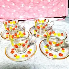 アデリア アリス 花柄ガラスカップ・ソーサー4個セットコーヒーカップ