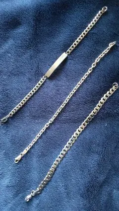 シンプル ステンレスス&シルバー925 チェーンブレスレット 3本セット