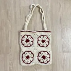 グラニースクエア　トートバッグ　ハンドメイド　アフリカンフラワー　モチーフ編み