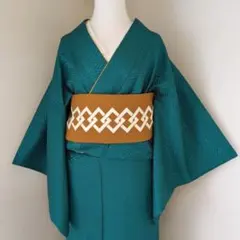 【三花】洗える着物　単衣　ステージ衣装　踊り　日舞　青緑色　リサイクル　リユースのサムネイル