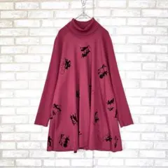 LANCEL ランセル　タートルネック チュニック赤　リブ　Aライン　日本製のサムネイル