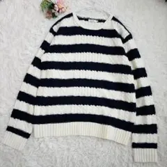 KOE ニット ボーダー柄 ケーブル編み L（A278）