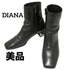 【美品】◾️ダイアナ◾️ショートブーツ◾️サイドジップ◾️メタルヒール◾️レザー◾️ブラック