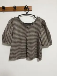 GU チェック柄 半袖シャツ XLサイズ ベージュ系